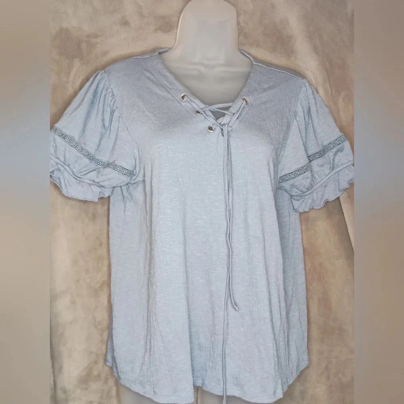 FRED DAVID light blue Bohemian blouse(#949) - Picture 1 of 6
